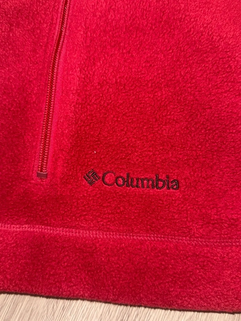 Columbia Red Fleece Jacket with Black Inner Collar